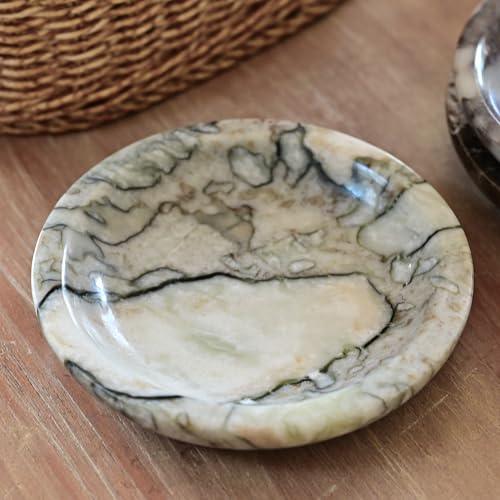 ZSHAWN Natural Cold Emerald Marble Ring Dish Jewelry Tray – 5.5" Trinket Dish for Rings Earrings Necklace, Scratch-Resistant Vanity Organizer, Elegant Gift for Women - color: Cold Emerald