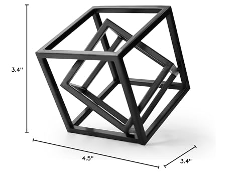 DreamsEden Small Geometric Sculpture, Metal Cube Decorative Ornaments Modern Home Decor Accent - color: Black Metal Geometric