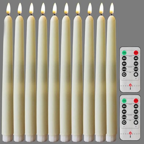 NONNO & ZGF 10 Pack Flameless Taper Candles, Ivory Wax Coverd, 11-Inch, LED Battery Flickering Bright Candle with 2 Remote Controls, Timer, for Wedding, Family Dinner, Party, Festive or Home Decor - color: Ivory