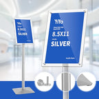 YIYO Sign Stand Poster Stand，adjustable heavy duty pedestal Sign Holder Floor Stand，acrylic frame floor signage standing for display menu 8.5*11 inch，Silver (acrylic frame 8.5*11 Silver)