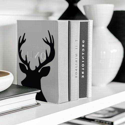 Peacoblue Metal Bookends for Shelves, Modern Decorative Heavy Duty Study Book Support Stoppers for Office, Desk, Shelf, Room 5.3"x4.3"x7.9" Cast Iron Simple Tall Bookends, 1 Pair (Deer Head) - style: Deer Head