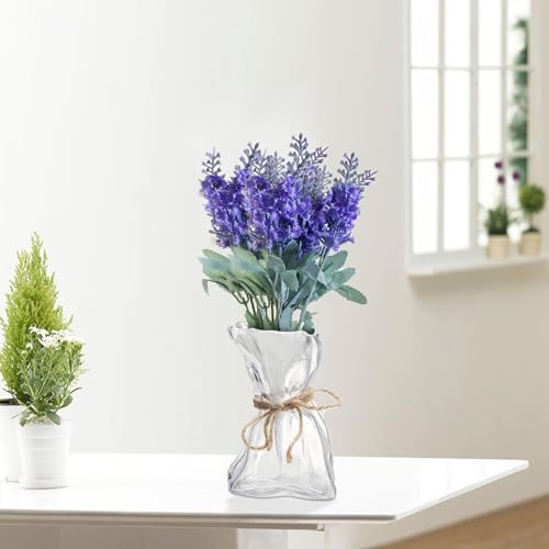 Irregular Shaped Vase for Flower, Unique Matte Glass Vase with Rope Crinkle Paper Design Hydroponic Art Flower Vase for Wedding, Dinning, Bookshelf, Home Decoration or Gift(Transparent)