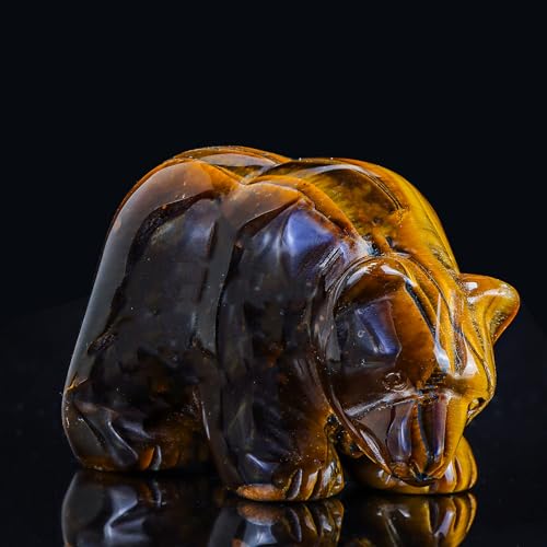 3" Red Yellow Tiger Eye Crystal Bear Figurine Gifts for Hand Carved, Gemstone for Office Bear Statues Home Decor - color: Yellow Tiger Eye