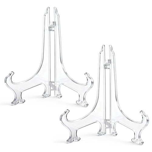 2 pcs 8" Clear Acrylic Display Stand/Plate Stands, Folding Display Plate Holder, Clear Acrylic Easel Stands for Home Office Tables Decoration