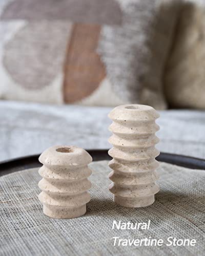 HofferRuffer Travertine Candlestick Holders, Set of 2 Natural Stone Candle Holder Decorative Candle Stands for Wedding, Dinning, Party, Table Centerpieces, Fits 3/4'' Thick Candles (Cream White) - color: Cream White
