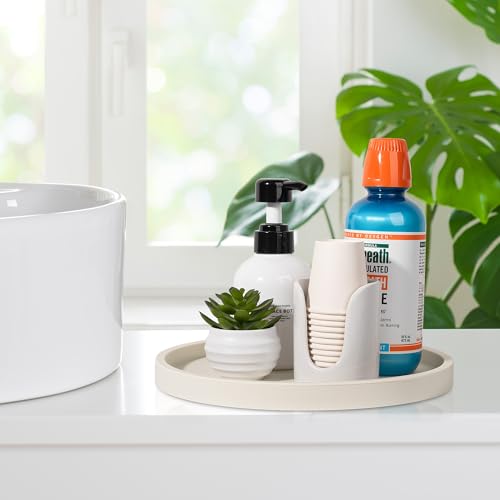 Silicone Bathroom Tray Round Vanity Tray Decorative Soap Holder Kitchen Countertop Organizer Coffee Table Decor for Candle, Perfume, Plant, 10 Inch, Beige - color: Beige, size: 10"