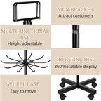 Retail Display Stand Store Display Rack 6 Tier Metal Spinning Display Stand Rack with Wheels Keychain Jewelry Stocking Hat Stand with Hooks for Malls, Showroom, Retail Store (6 Tier Black) - color: 6 Tier Black