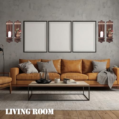 Weysat 4 Sets Rustic Wall Candle Sconces Decor Vintage Farmhouse Handmade Wooden Wall Mount Candle Holders for Bedroom Living Room Bathroom Home Hanging Art Decorations Accessories Gifts