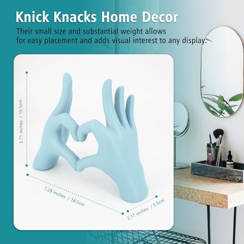 Accessoryway Blue Heart Hands Sculpture Decor - Valentines Day Decorations for Living Room, Bedroom, Office & Shelf Decor,Unique Heart Hands Ring Holder Display for Girls & Wedding Decorations - color: Light Blue