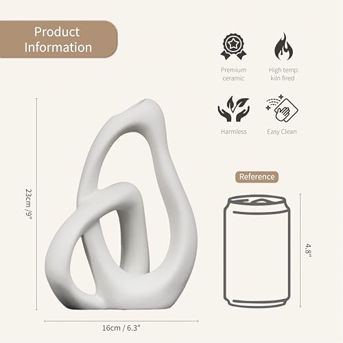Unique White Ceramic Vases for Home Decor, 9.1" H Boho Nordic Aesthetic Modern Style, Decorative Vases for Home Decor Living Room