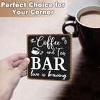 Toerifer Coffee Bar Decor, Funny Coffee Sign, Wooden Table Display, 5x5 Inches, Black, Rustic - style: coffee sign 01