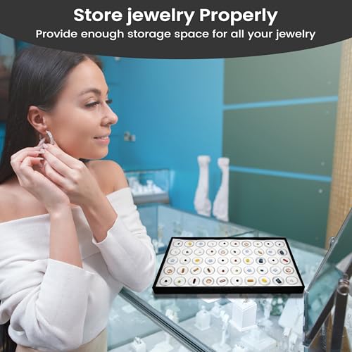Novel Box Jewelry Display Tray Black Plastic 8.25 x 14.75 x 1 Large Jewelry Tray with 50 Gem Jars Insert | Rectangular Display Trays for Collectibles | Rock Collection Tray | Gem Display Tray - color: 50-Gem Jars White Foam Liner, size: Plastic Tray: 8.25