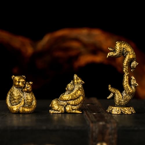 CHOVY Vintage Brass Bear Figurines Set - 3 Romantic Poses in Solid Brass, Collectible Couple Sculptures, Handmade Desk Art for Home Office & Unique Gift for Bear Lovers - Rely on - color: Couple Rely on Bears