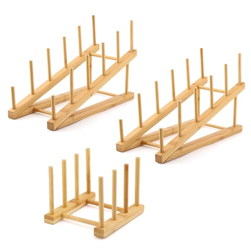 3 Pack Plate Stands for Display, Multifunctional Wooden Display Rack, Craft Show Display Stands for Tabletop Book, Artwork, Photo, Record, Magazine and Platter(Color:Wooden)
