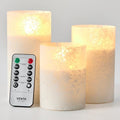 VENTA Frosted Glass LED Candles, Set of 3 | Warm Amber Flickering Pillar Candles with Remote | Creates Cozy, Relaxing Hygge Ambiance for Bedroom & Living Room - color: Foggy