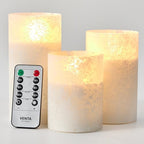 VENTA Frosted Glass LED Candles, Set of 3 | Warm Amber Flickering Pillar Candles with Remote | Creates Cozy, Relaxing Hygge Ambiance for Bedroom & Living Room - color: Foggy