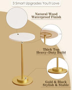 Masupu Drink Table, Round Side Table for Small Spaces, Pedestal Side Table, Small End Table with Metal Base, for Living Room, Bedroom, Bathroom, White Gold - color: 01.white Gold