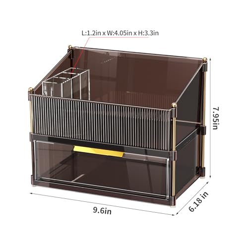 INVSSENE Stackable Makeup Organizer Countertop, Storage Perfume Skincare Cosmetic Lipstick Face Mask Makeup Brush Palettes, Ideal for Vanity Bathroom Counter - color: 3514 Coffee+Clear
