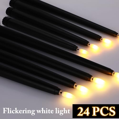 Rossesay 24 Pcs Flameless LED Taper Candles Battery Operated Candles 8.58'', 9.69'', 10.98'', 12.91'', 12.8'' Flameless Candlesticks Flickering for Halloween Christmas Church Wedding(Black) - color: Black, size: 8.58'', 9.69'', 10.98'', 12.91'', 12.8'', s