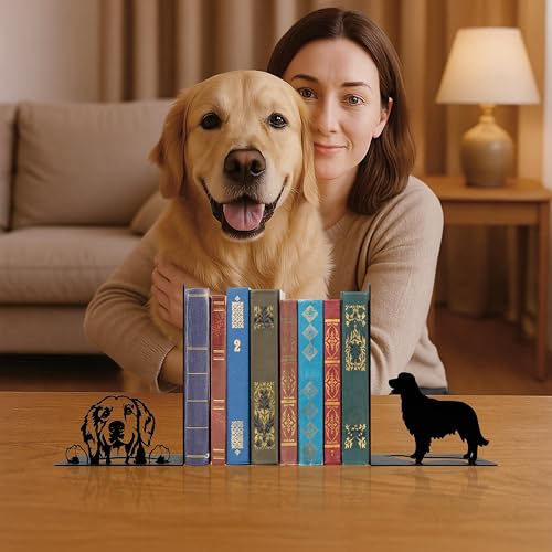 Golden Retriever Bookends Decor – Gifts with Black Modern Bookends, Decorative Bookends for Shelves – Unique Book Stopper for Shelves (Golden Retriever) - color: Golden Retriever