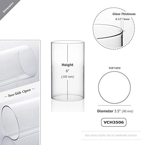 WGVI Hurricane Candle Holder Sleeve, Wide 3.5", Height 6", Clear Glass Cylinder Candleholder, Chimney Tube, Open Ended Candle Shade, 1 Piece - size: 3.5"x6"H