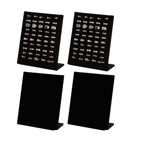 Coward 4pcs Velvet Ring Holder Stand, 50 Slots Jewelry Ring Display Tray, Finger Jewelry Pad Showcase Organizer for Home or Store Sell Show (Black Velvet) - color: Black Velvet, size: 4 pcs