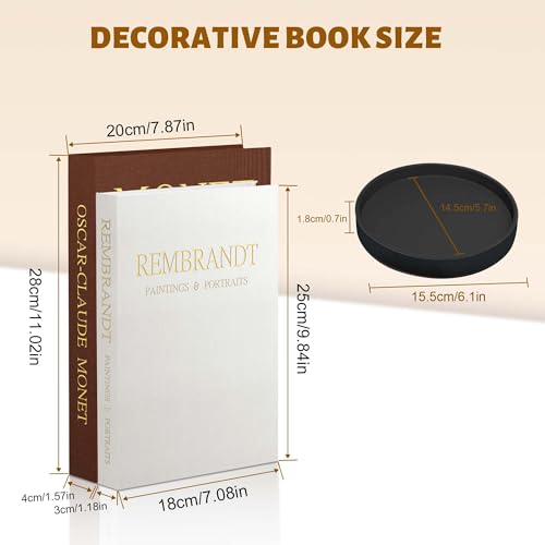 3PCS Decorative Books Coffee Table Decor Book with Hidden Storage and Black Ceramic Tray Decorative Books for Home Decor Boxes for Coffee Table, Bookshelf, Entryway or Office Decor - color: Brown + Beige +Black Tray