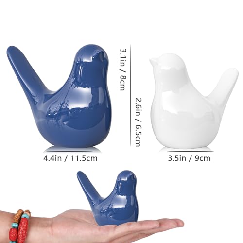 Small Ceramic Bird Statue and Sculpture for Home Decor Accents,Modern Animal Ornaments for Living Room,Bedroom,Coffee Table Centerpiece,Bookshelf,Cabinets,Cute Knick Knacks for Shelves (Blue White) - color: Blue White