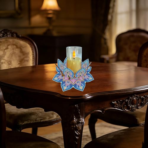 DIY Diamond Art Painting Candlestick Holders 5.71in Mandala Flower Shape Desk Candle Tray Tabletop Ornaments for Wedding Ramadan Party Home Table Centerpiece-Mandala07 - color: Mandala07