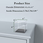 Acrylic Display Case, 4x4x4 Inch Cube Box With Matte Black Base, Clear Single-Piece Case for Softball Collectibles Figurines Mini Figures