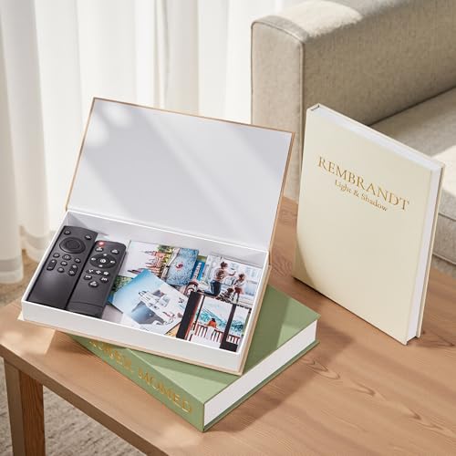 JARLINK Aesthetic Decorative Books, Set of 3 Linen Faux Books for Coffee Table, Bookshelf or Mantle Decor, Stylish Book Storage Boxes for Home Decor, Photo Organization, and Keepsake Storage,Sage - color: Sage-Beige-Apricot