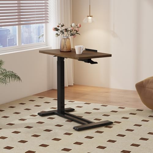 Medical Adjustable Overbed Bedside Table with Casters 90° Tilting Desktop, Pneumatic Mobile Laptop Computer Standing Desk Cart with Tray, Hospital Table(31.5" W x 17.7" D, Mahogany) - color: Mahogany, size: 3218