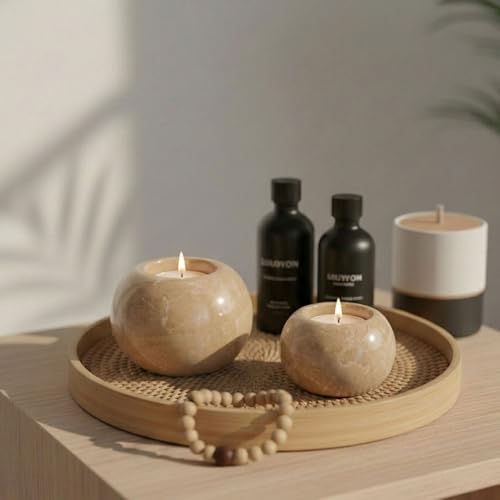 Radicaln Marble Tealight Candle Holder 4" Inches Verona Handmade Set of 3 Mini Votive Candle Holders for Wedding Table Setting, Ideal Marble Taper Holder for Kitchen Table - color: Verona