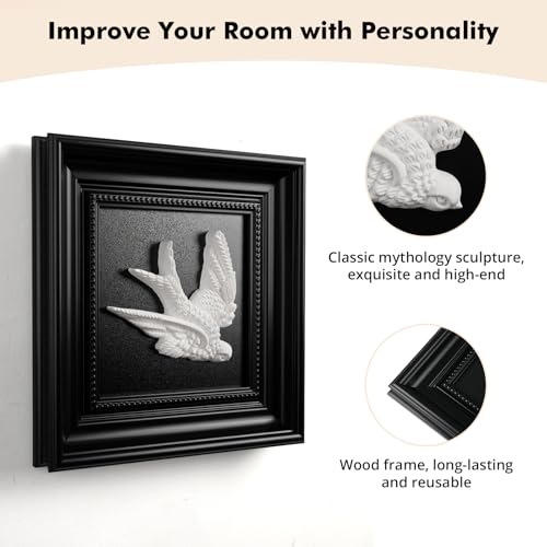 FOLKOR LIFE Black and White Framed Wall Art Sculpture for Home Decor, Classic Bird Decor Hanging Wall Decor Plaque for Modern Farmhouse Vintage Living Room, Bedroom, Hallway, Entryways Decoration - color: Bird Statue