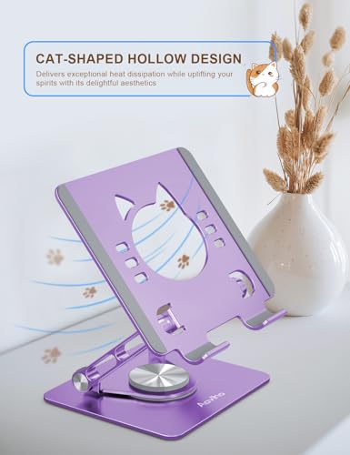 Aoviho Tablet Stand 360° Rotating Aluminum Holder - Adjustable, Portable & Foldable Monitors Stand for iPads, Compatible with 4-13.3" Tablets, Purple - color: Purple