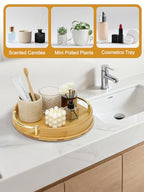 JUPELI 11.8″ Round Bamboo Serving Tray with Handles – Decorative Tray, Breakfast Tray, Coffee Table Tray, Ottoman Tray, Kitchen Platter for Drinks, Snacks, Vanity, Home Decor & Gifts - style: 1 PACK-Round-11.8"