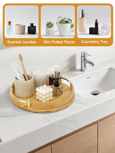 JUPELI 11.8″ Round Bamboo Serving Tray with Handles – Decorative Tray, Breakfast Tray, Coffee Table Tray, Ottoman Tray, Kitchen Platter for Drinks, Snacks, Vanity, Home Decor & Gifts - style: 1 PACK-Round-11.8"