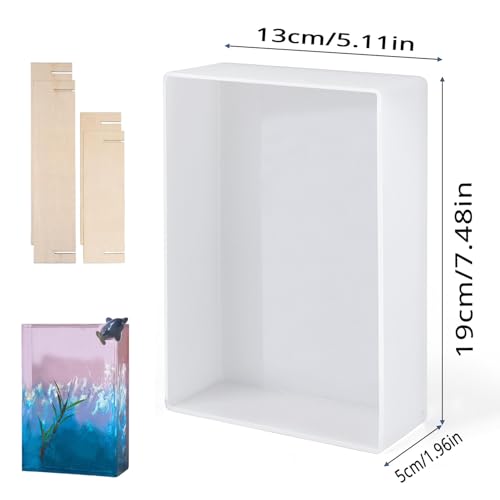 Large Rectangle Silicone Molds Resin Deep Epoxy Mold with Wooden Frame Support for DIY Flower Preservation, Bookends, Home Decor Art and Craft Projects (7.5x5.2x1.9in) - color: 7.5x5.2x1.9in