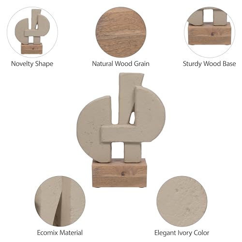 Sagebrook Home Modern Glam Abstract Sculpture - Geometric Design, Handmade Ecomix & Mango Wood, Elegant Home & Office Decor for Living Room, Bedroom & Desk, 13" Ivory Tan