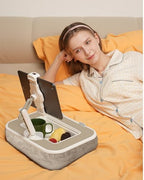 Viozon Kindle Pillow Stand Holder, Phone Holder for Bed, Laptop Lap Desk with Mouse Pad,Compatible with 4.7-13" Kindle/Tablet/Phone,10-15" Laptop, Snack Bowl&Cup Attachment&Detachable 360° Stand Arm - color: Beige