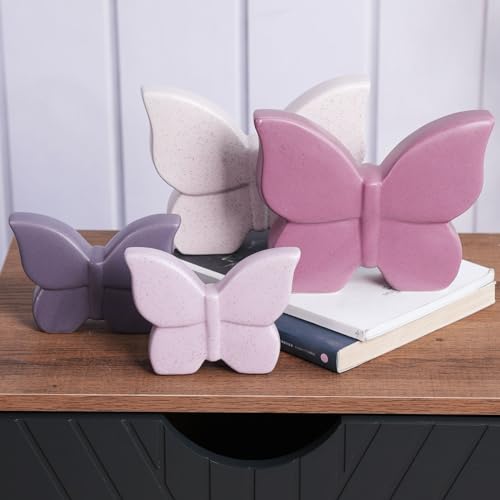 Butterfly Decor Statue Animal Figurine Gift Modern Art Sculpture for Living Room Bedroom Home Ceramic Cream 6.7 Inch