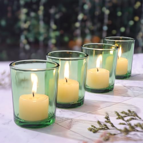 LETINE Green Glass Votive Candle Holders Set of 36 - Tealight Candle Holders for Spring & Summer Wedding and Christmas Centerpieces - Ideal Candle Jars for Making Candles - color: Green