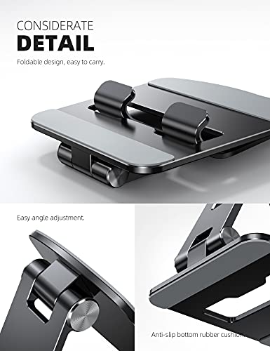 Lamicall Adjustable Tablet Stand Holder - Foldable Phone Dock, 360°Rotating Desktop Tablet Mount Gifts, for 4.7-13" Tablets, iPad Pro 11, 12.9 Air Mini, Tabs, Kindle, iPhone Air 17 Pro Max, Black - color: Black