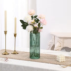 Green Glass Vase, Glass Flower Vase, Ribbed Glass Vase, Green Vase, Tall Cylinder Glass Vases for Centerpieces, Living Room, Bedroom, Dining Table, Office, Wedding, Bookshelf, 10 Inches - color: Green, size: 10''