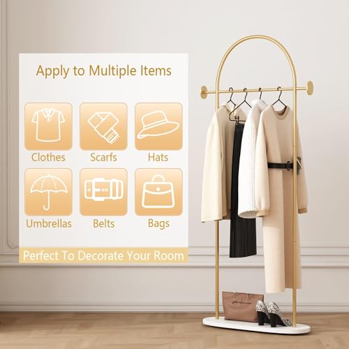 Modern Gold Coat Racks with Marble Base, Gold Clothing Racks with Shelves, Heavy Duty Clothes Rack Stand for Entryway, Bedroom, Living Room, Boutiques - style: Coat-31.5''W