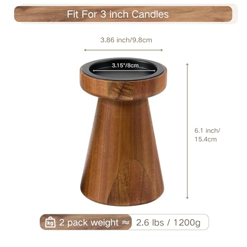 Acacia Wood Candle Holders for Pillar Candles, Set of 2 Vintage Rustic Tall Modern Farmhouse Decor, Decorative Wooden Candlestick Stand for Fireplace Mantel, Table Centerpiece - color: Acacia Wood