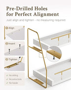 Mustry Bathroom Countertop Organizer, 2-Tier Makeup Organizer for Vanity, Wooden Shelf with Gold Metal Frame for Skincare, Perfume & Decor (White&Gold)