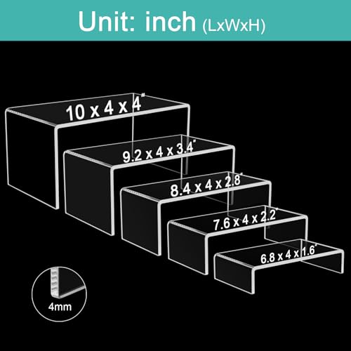 5PCS acrylic display stand, Acrylic Display Risers, 5 Sizes Clear Product Stand, Jewelry Display Riser Shelf Showcase Fixtures For Collectibles Display, Figure Display
