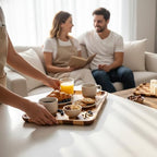 Rectangular Checkered Acacia Wood Serving Tray – Decorative Wooden Tray for Coffee Table, Snacks, and Food – Modern Wood Serving Tray for Kitchen, Dining, and Living Room Decor（13.7" x 9.8" x 0.6"）