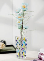Magcolor Hand Painted Blue Woven Glass Vase -Crystal Flower Vase- 7.7 inch, Glass Plant Vase for Floral Arrangements, Centerpieces, Weddings, Housewarming, Centerpiece Home Deco. - color: Blue